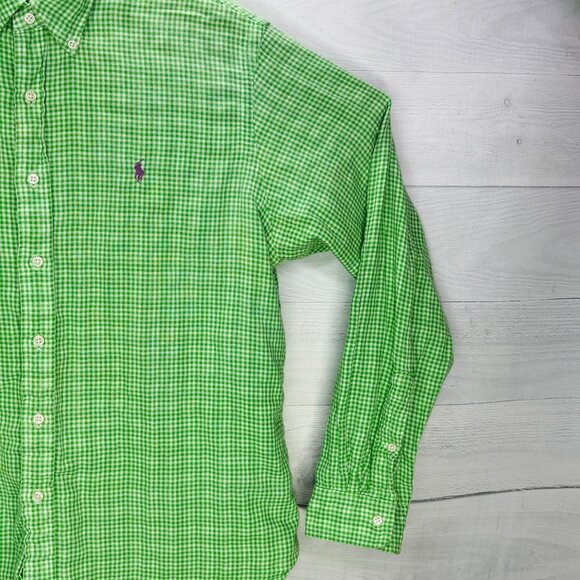 Ralph Lauren Custom Fit Shirt XXL Green Gingham Double Layer Cotton Button Down - Picture 4 of 14